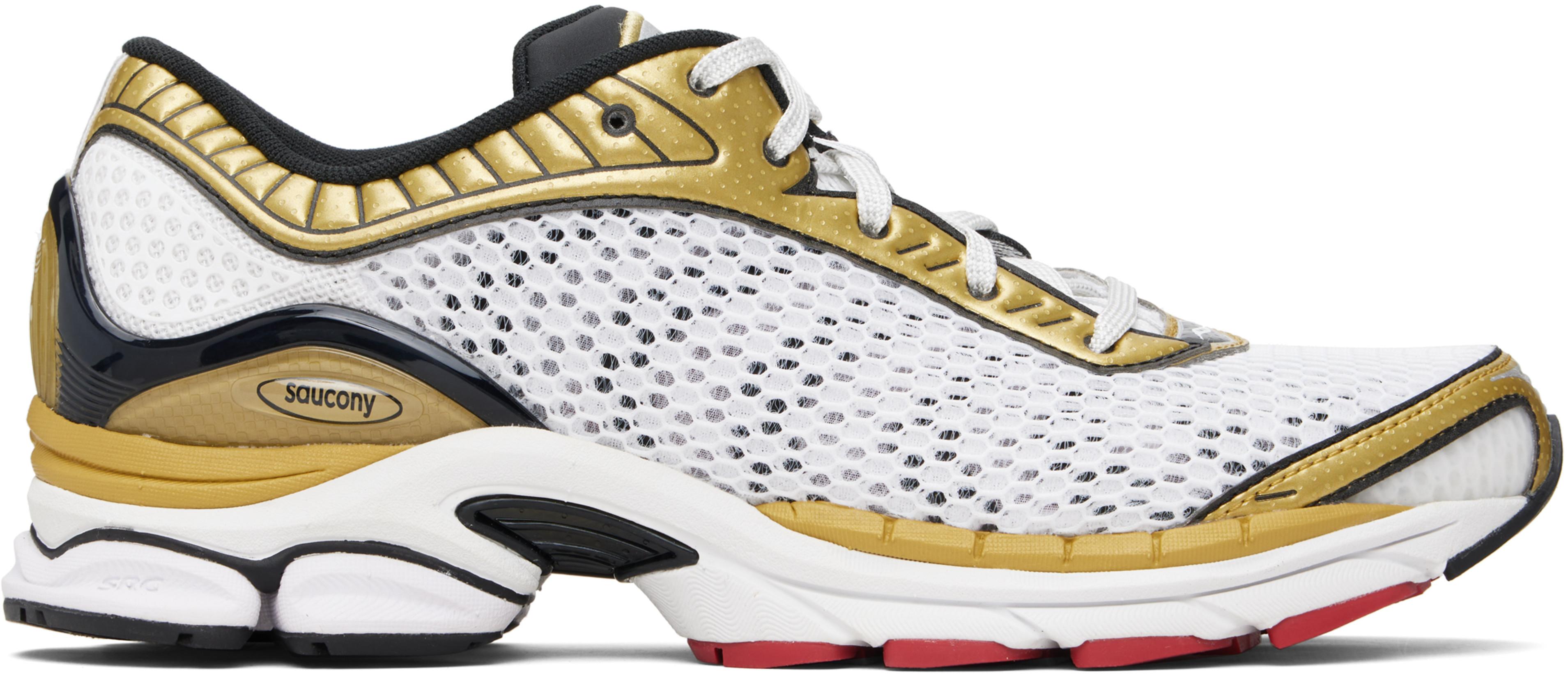 White & Gold ProGrid Paramount Sneakers by SAUCONY