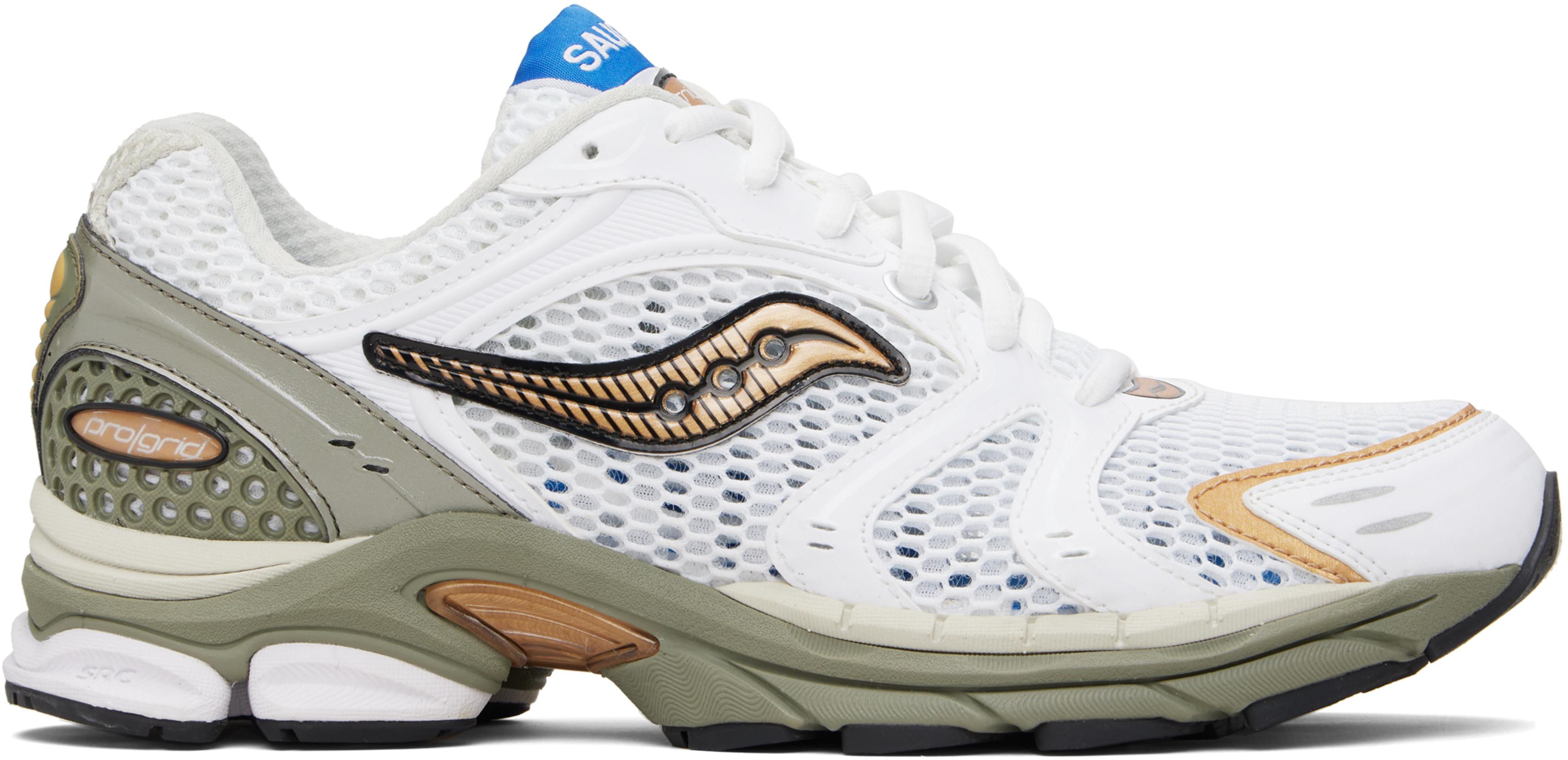White & Khaki ProGrid Triumph 4 Sneakers by SAUCONY