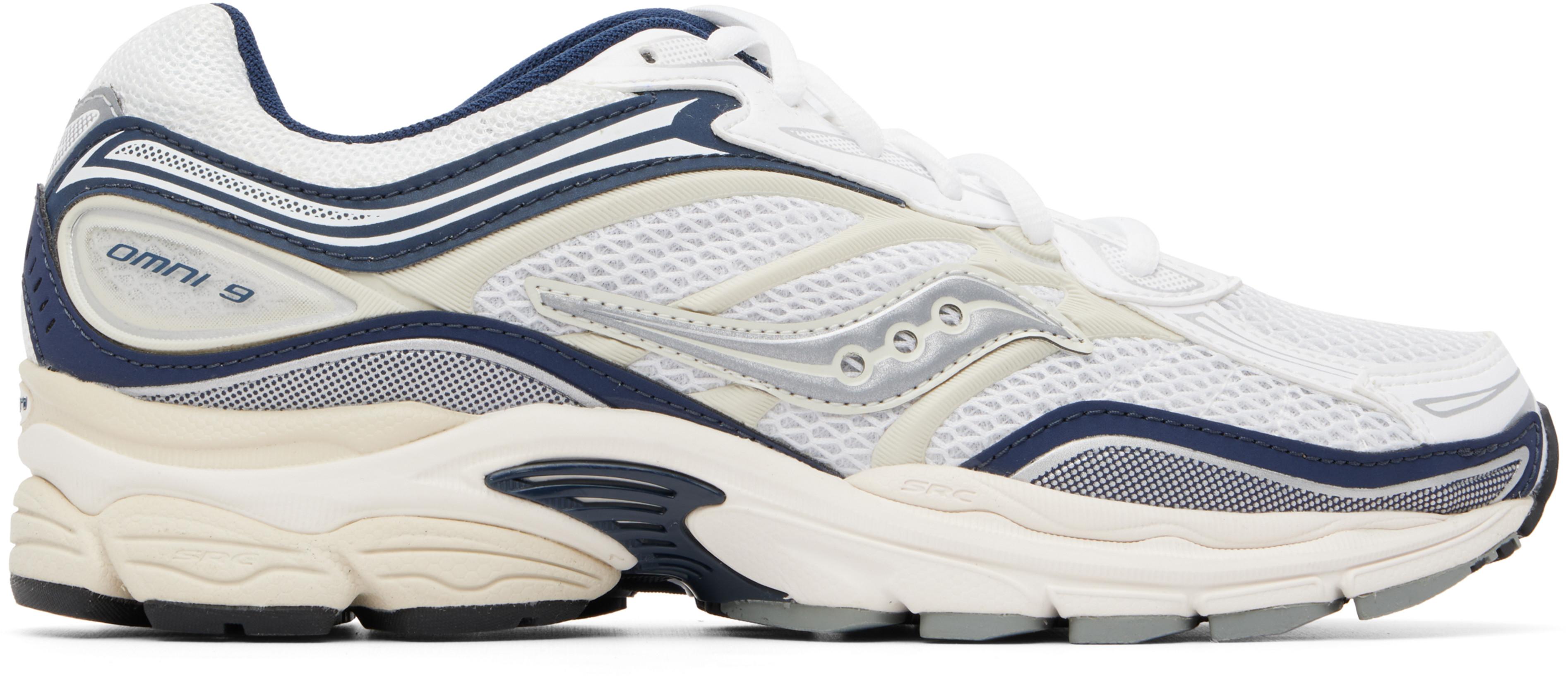 White & Navy ProGrid Omni 9 Sneakers by SAUCONY