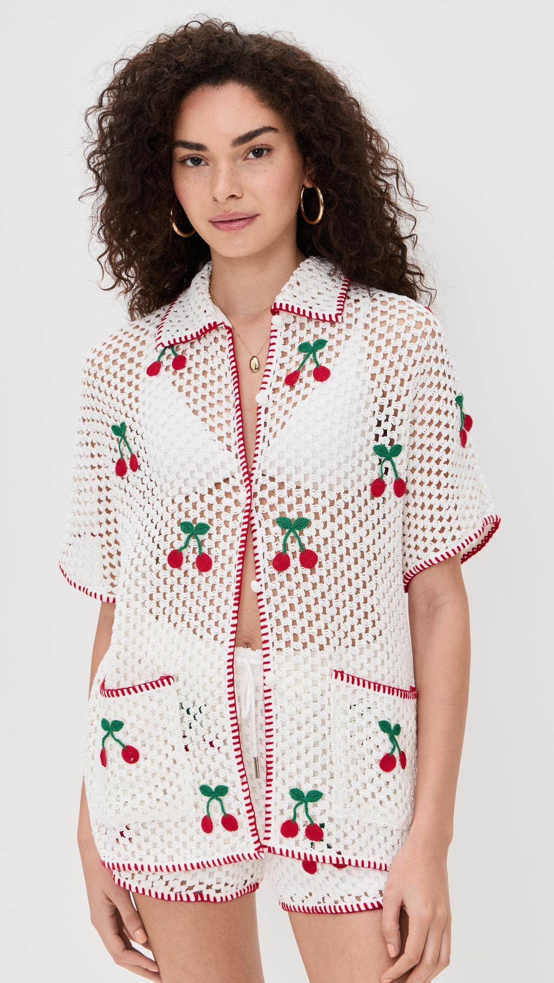 Blithe Cherry Mesh Crochet Short Set by SAYLOR