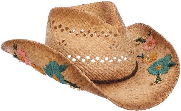 San Minato Western Floral Embroidered Raffia Hat by SCALA