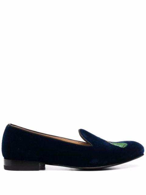 Daisy embroidered velvet slippers by SCAROSSO