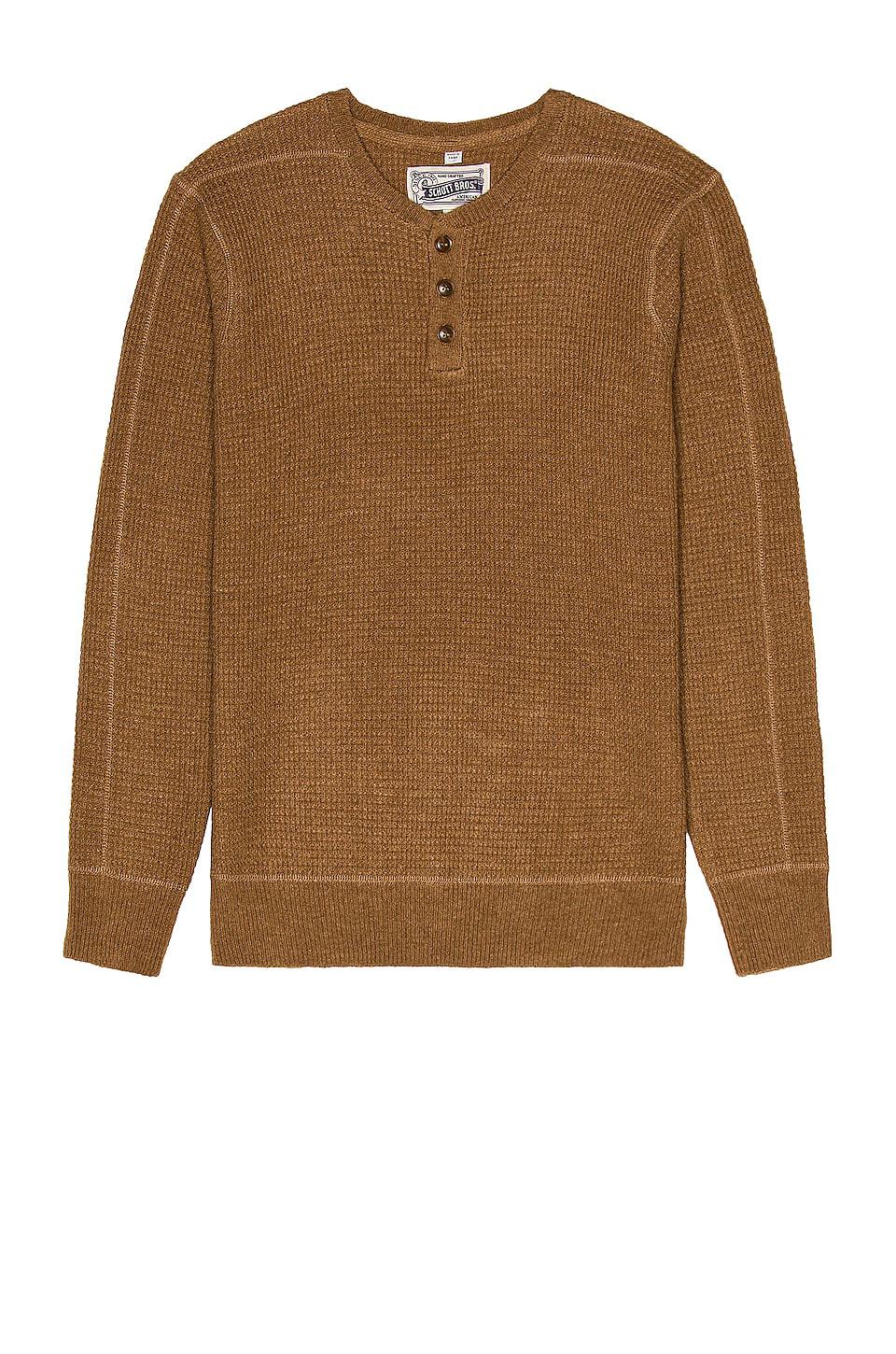 Schott Button Henley Sweater in Brown by SCHOTT NYC