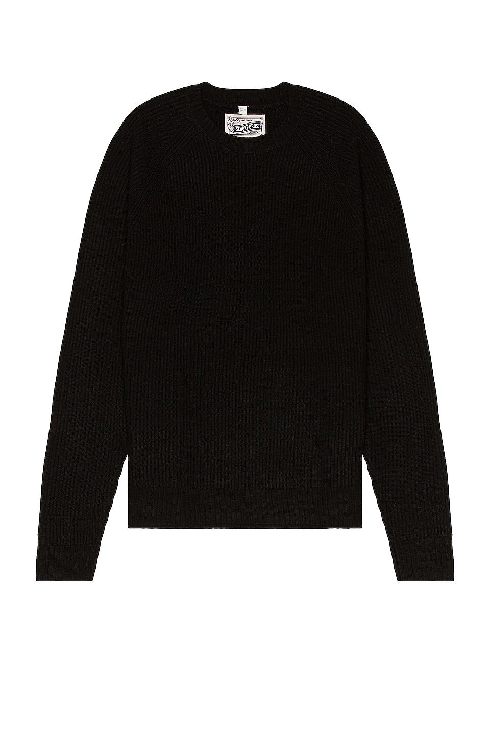 Schott Ribbed Wool Crewneck Sweater in Black by SCHOTT NYC