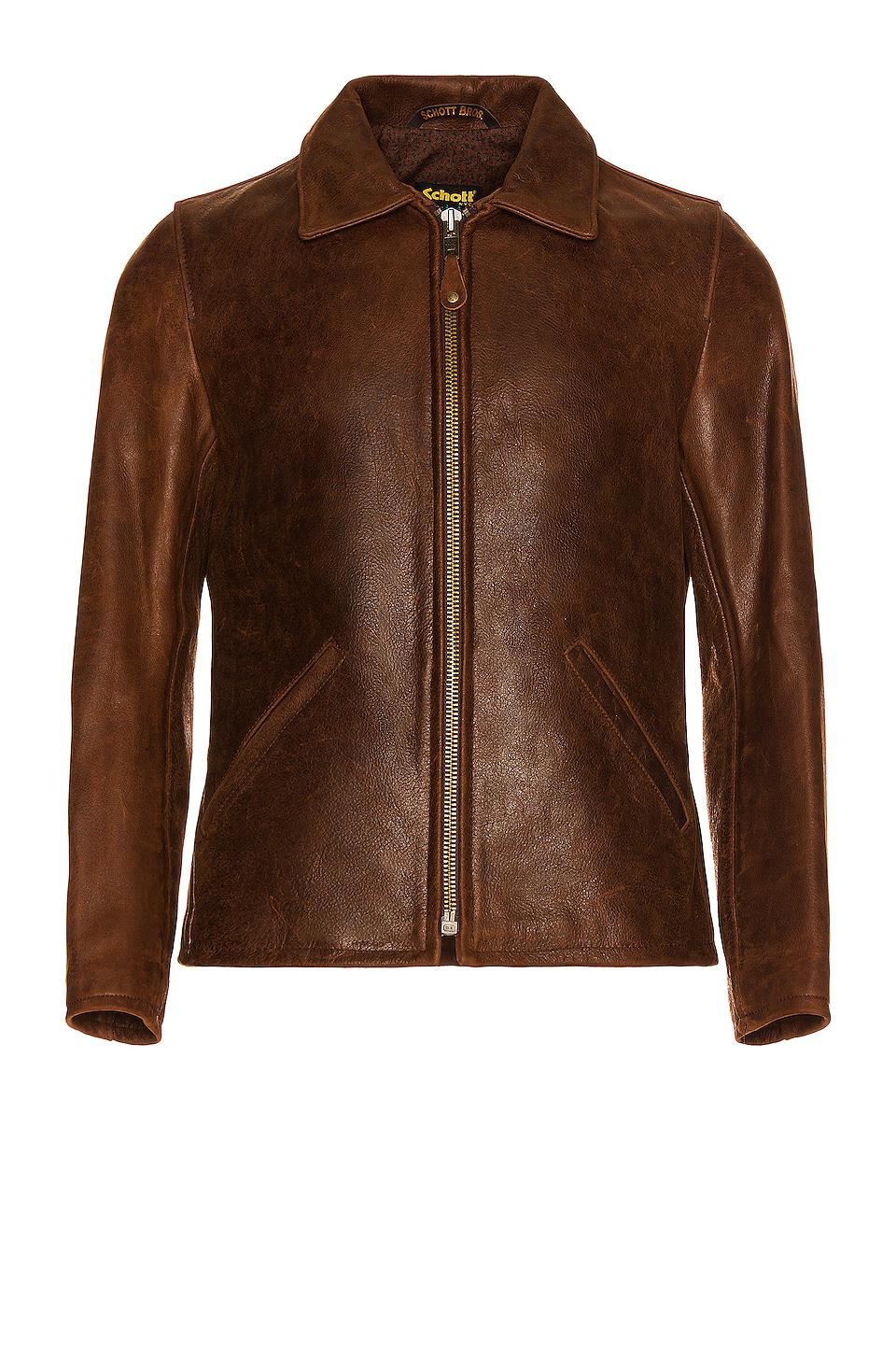 Schott Waxy Buffalo Leather Sunset Jacket in Brown by SCHOTT NYC