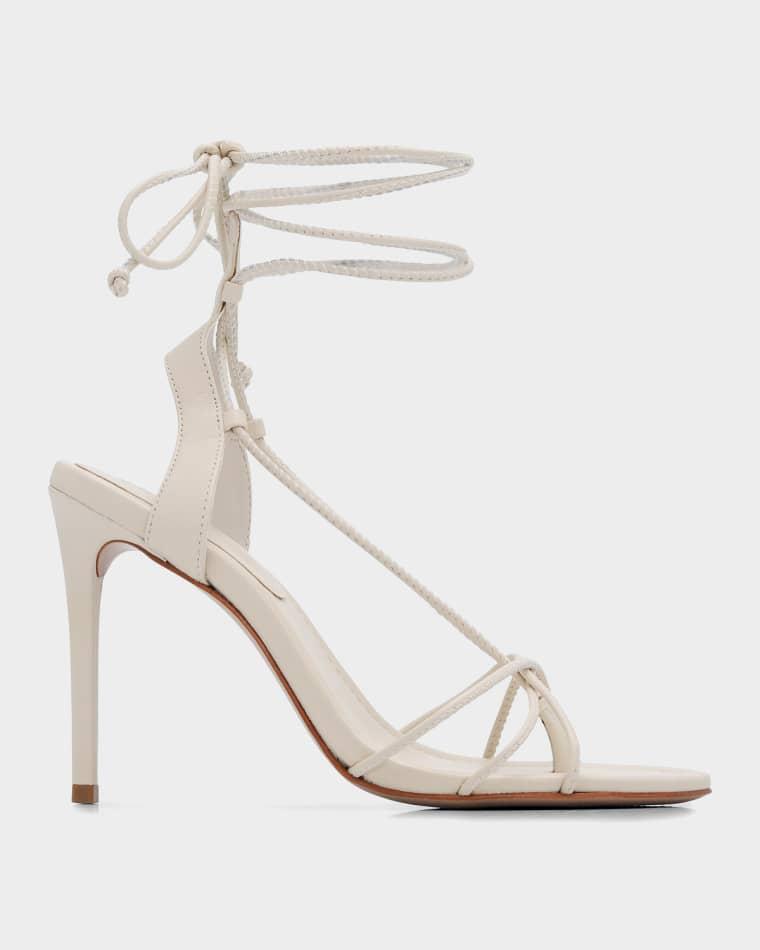 100mm Demetria Leather Ankle-Tie Sandals by SCHUTZ