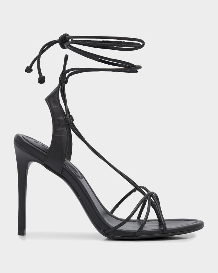 100mm Demetria Leather Ankle-Tie Sandals by SCHUTZ