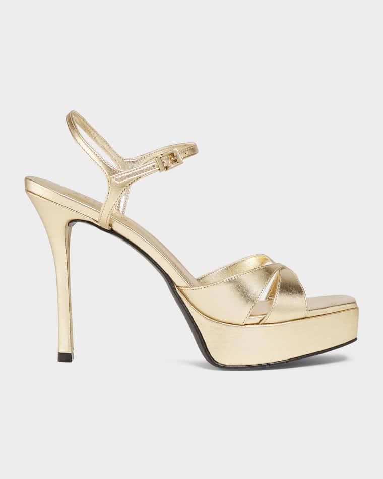 120mm Maxine Metallic Leather Platform Sandals by SCHUTZ