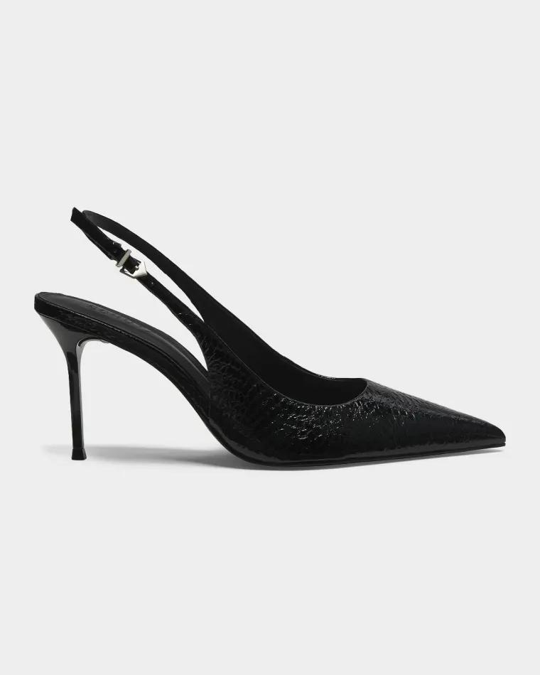 90mm Paola Snake-Embossed Leather Slingback Pumps by SCHUTZ