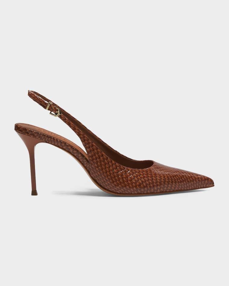 90mm Paola Snake-Embossed Leather Slingback Pumps by SCHUTZ