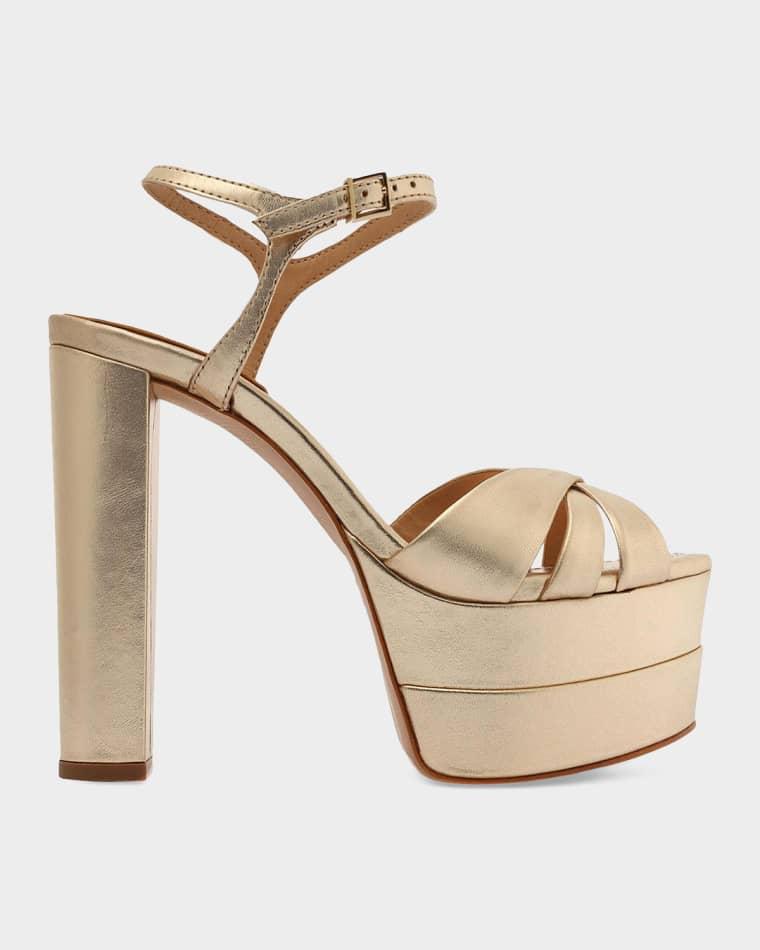 Keefa High Metallic Leather Platform Sandals by SCHUTZ