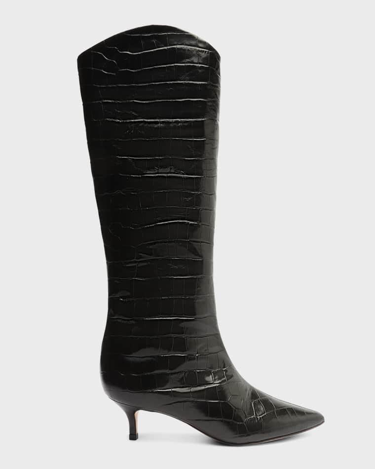 Maryana Croc-Embossed Leather Boots by SCHUTZ