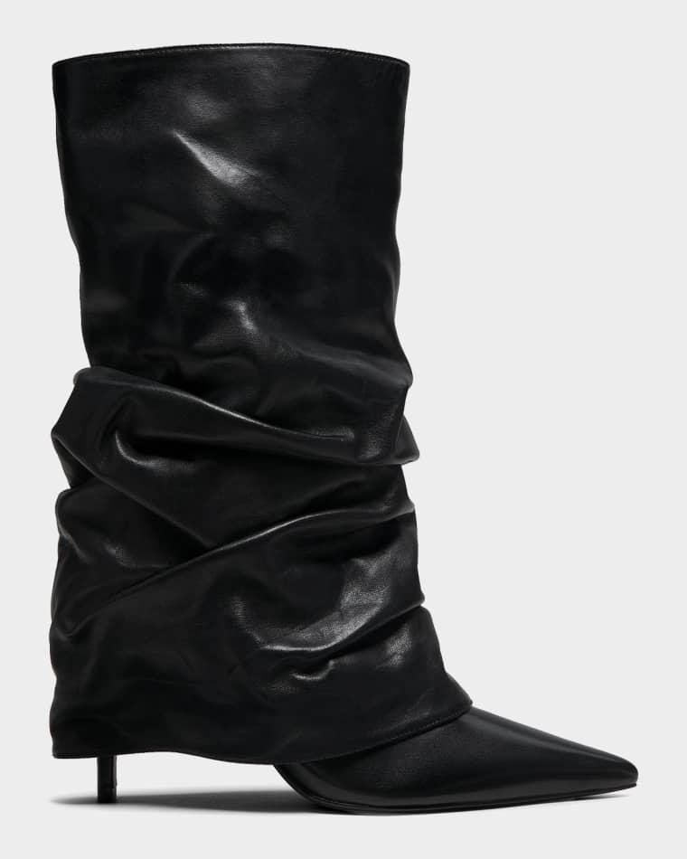 Mikki Cloak Draped Leather Mid-Calf Boots by SCHUTZ