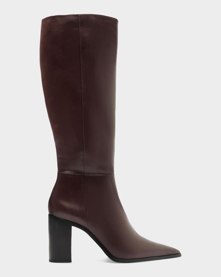 Mikki Up Leather Block-Heel Knee-High Boots by SCHUTZ