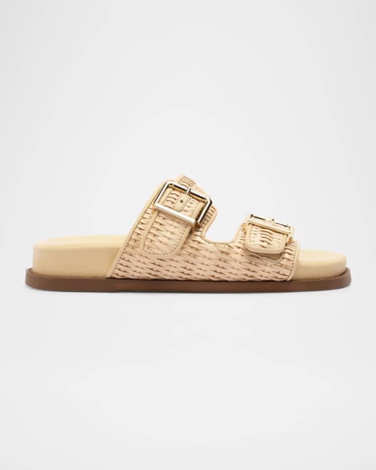 Naomi Woven Dual-Buckle Slide Sandals by SCHUTZ Naomi Woven Dual-Buckle Slide Sandals by SCHUTZ