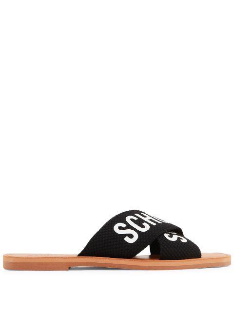 logo-print flat leather slides by SCHUTZ