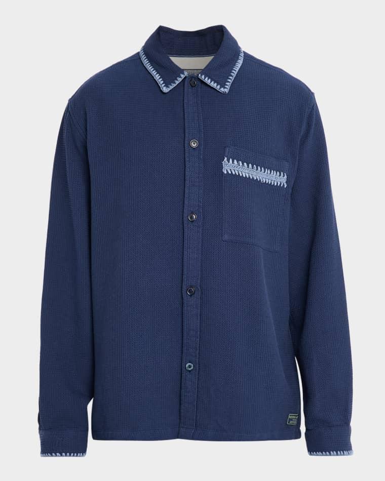 Men's Embroidered Trim Waffle-Knit Button-Down Shirt by SCOTCH&SODA