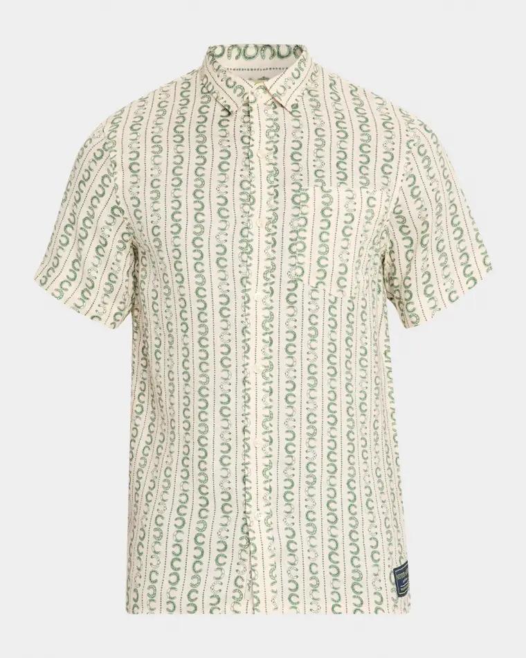 Men's Horseshoe Stripe Linen Short-Sleeve Shirt by SCOTCH&SODA