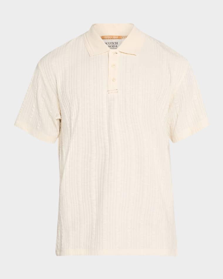 Men's Stripe-Textured Cotton Polo Shirt by SCOTCH&SODA