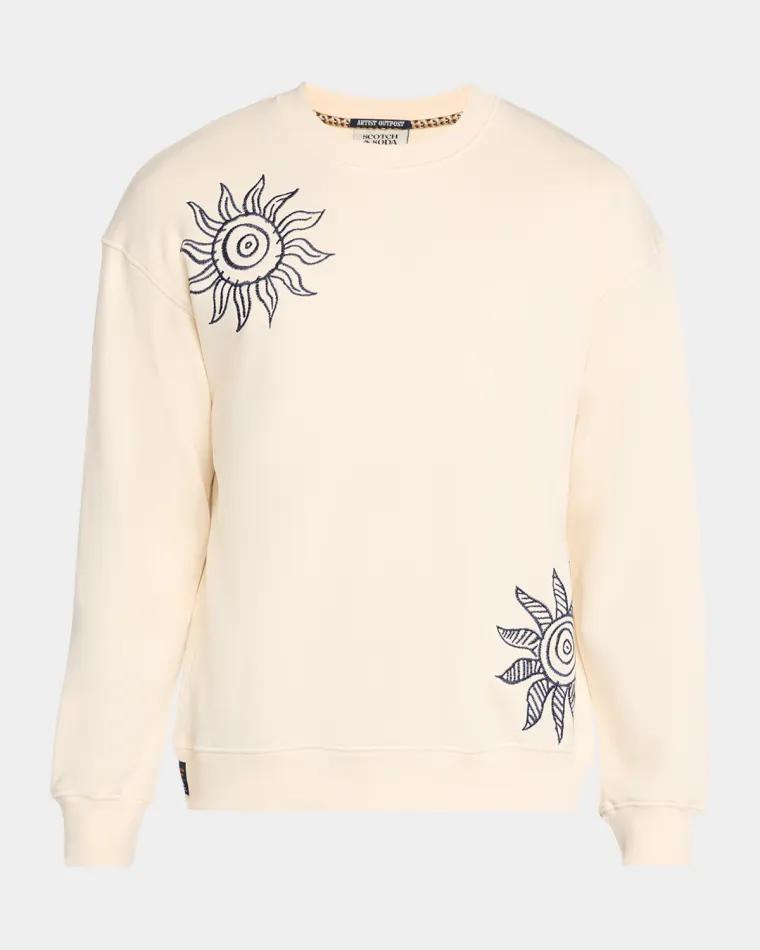 Men's Sun-Embroidered Cotton Crewneck Sweater by SCOTCH&SODA