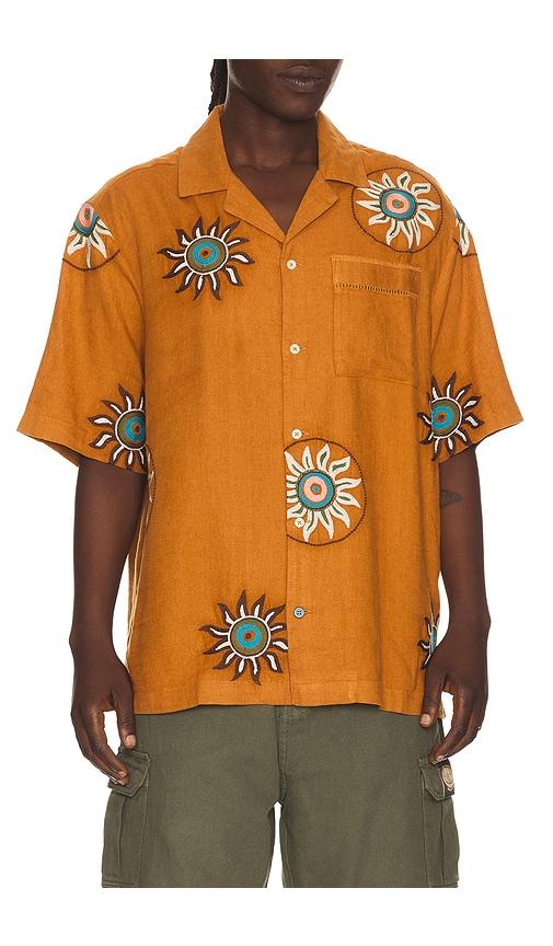 Scotch & Soda Embroidered Linen Relaxed Fit Short Sleeve Shirt in Orange by SCOTCH&SODA