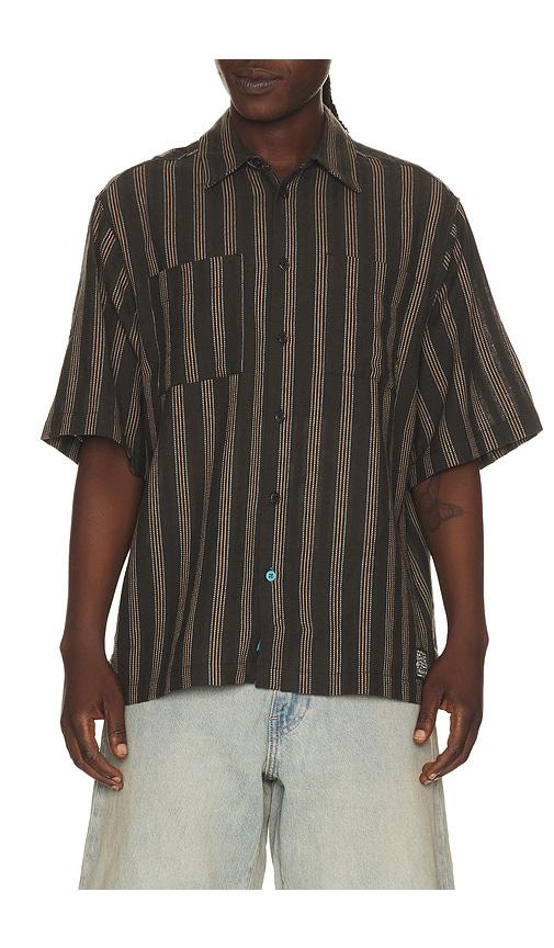 Scotch & Soda Structured Stripe Relaxed Fit Short Sleeve Shirt in Brown by SCOTCH&SODA