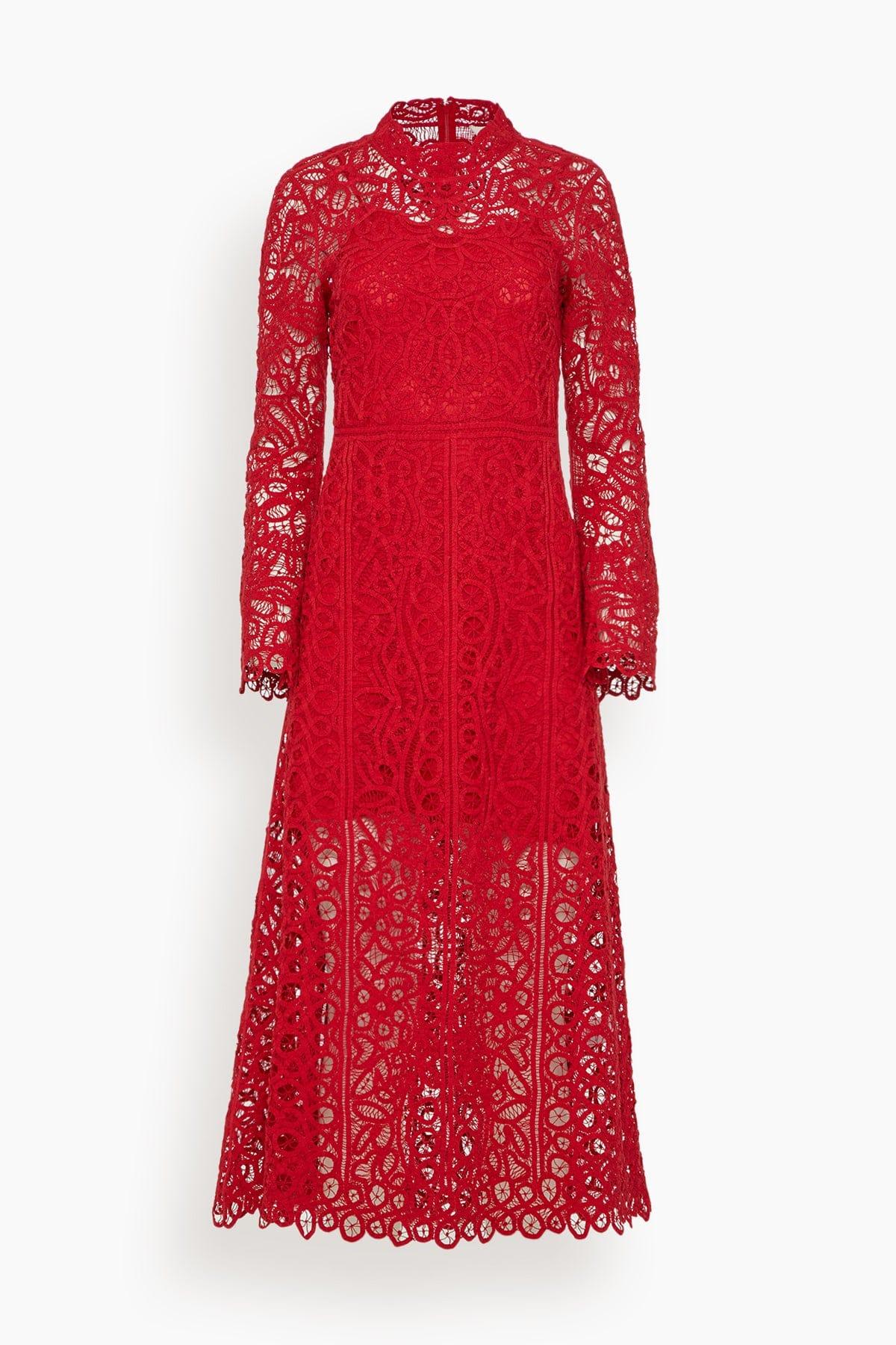 Adelina Battenberg Lace Long Sleeve Maxi Dress in Red by SEA NEW YORK