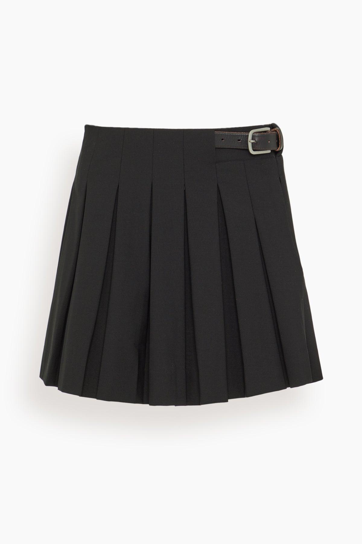 Adeline Wool Suiting Belted Pleat Mini Skirt in Black by SEA NEW YORK