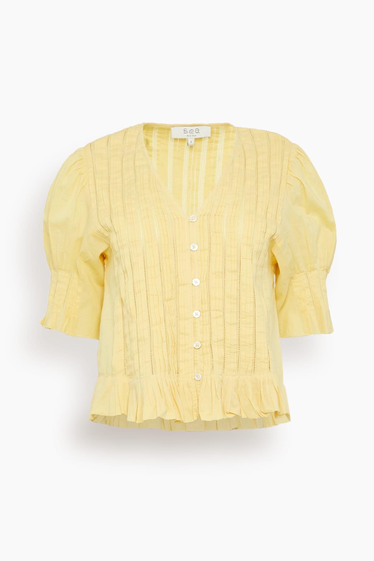 Alberte Solid Bubble Sleeve Blouse in Yellow by SEA NEW YORK