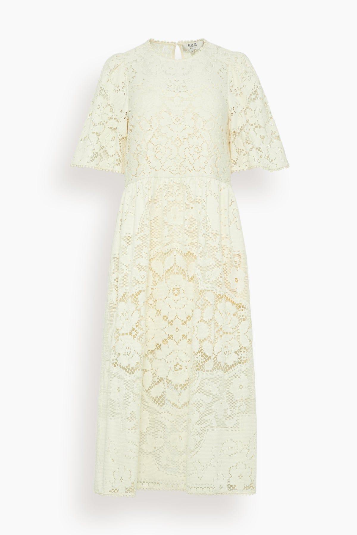 Arianna Lace Short Sleeve Midi Dress in Cream by SEA NEW YORK