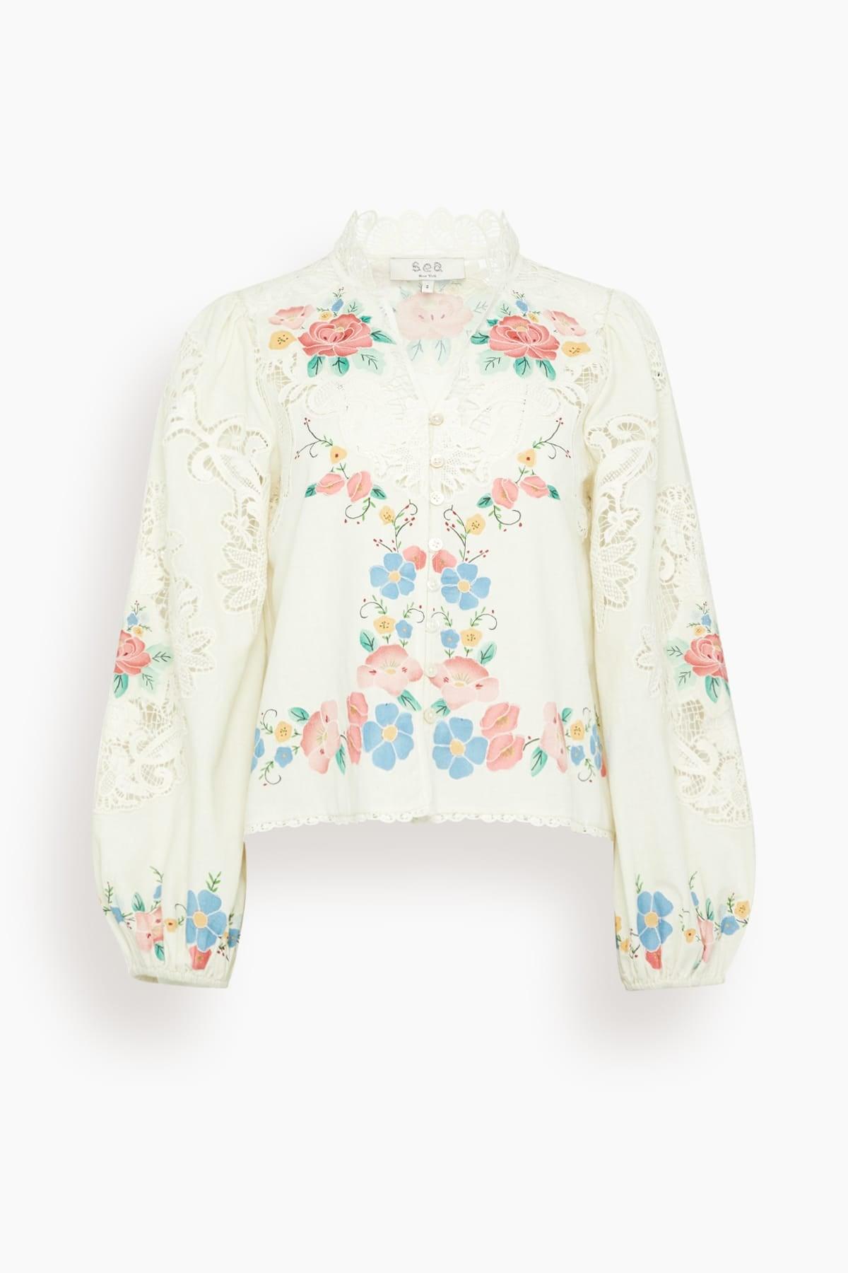 Astrid Embroidery Long Sleeve Blouse in Multi by SEA NEW YORK