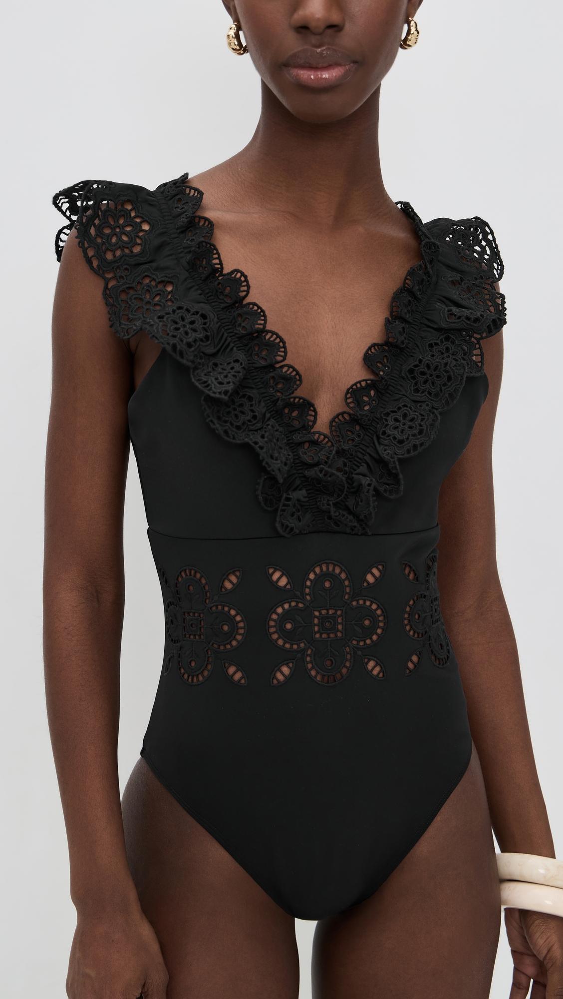 Babette Eyelet V-Neck Ruffled One Piece by SEA NEW YORK