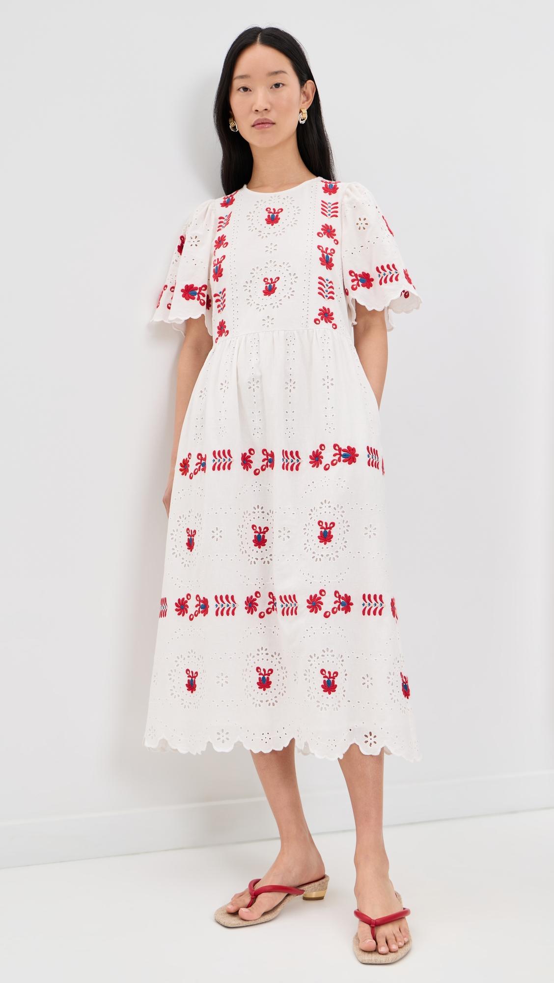 Catharina Embroidered Short Sleeve Midi Dress by SEA NEW YORK