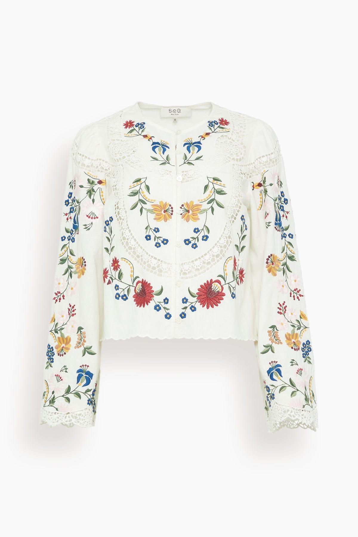Celia Embroidery Long Sleeve Blouse in Cream by SEA NEW YORK Celia Embroidery Long Sleeve Blouse in Cream by SEA NEW YORK