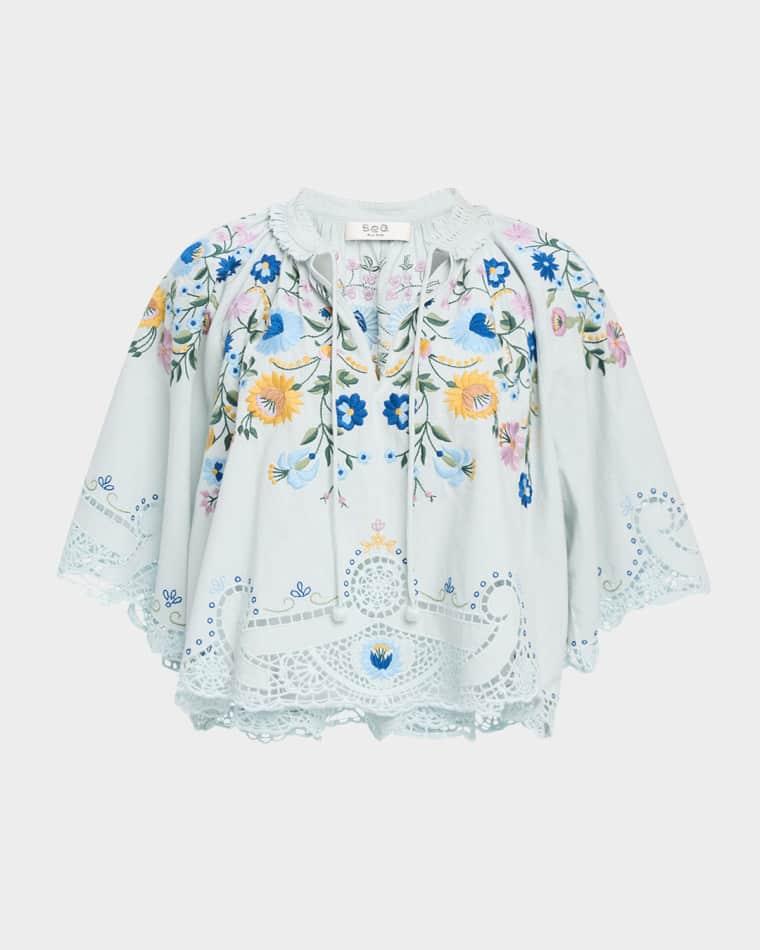 Celia Short-Sleeve Embroidered Top by SEA NEW YORK