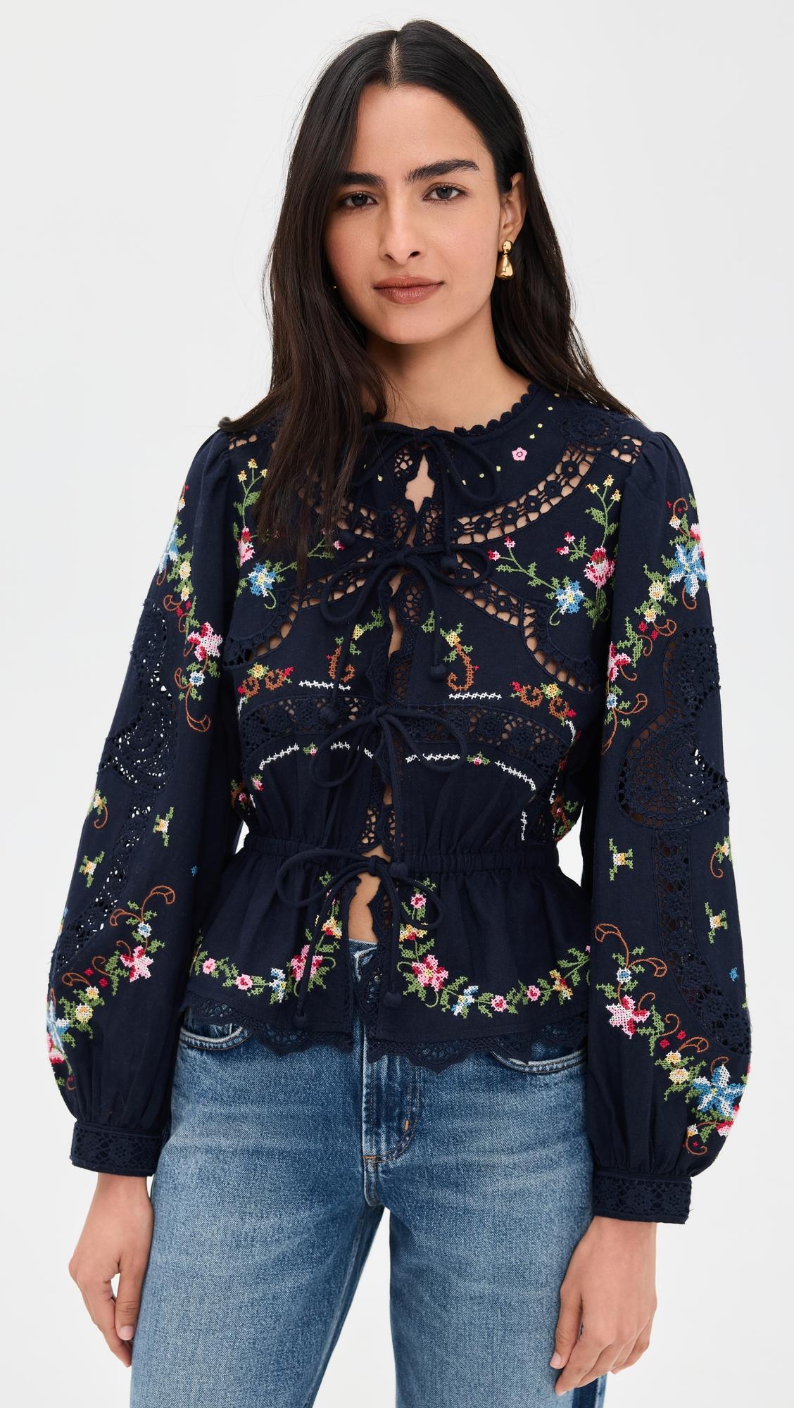 Edwina Embroidery Tie Front Top by SEA NEW YORK
