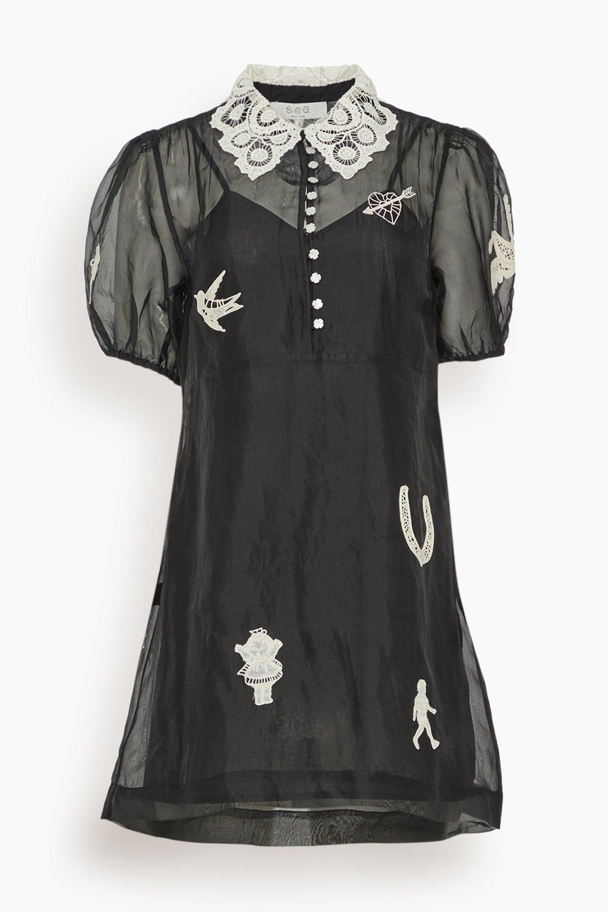 Ellison Solid Puff Sleeve Mini Dress in Black by SEA NEW YORK
