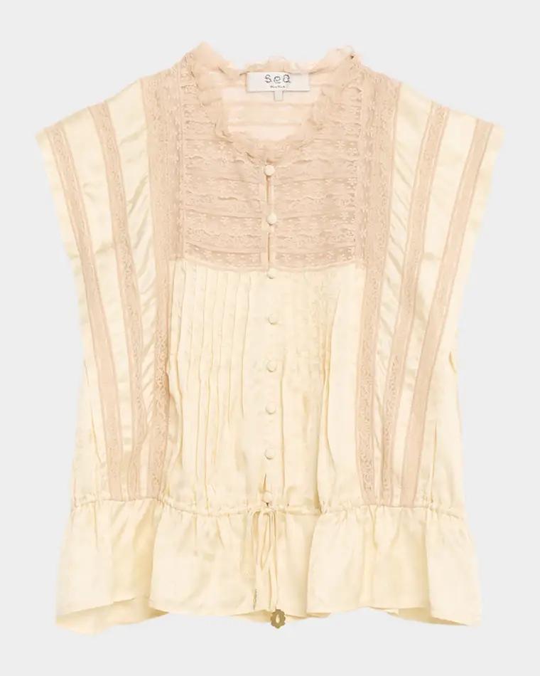 Ethel Lace-Embroidered Satin Top by SEA NEW YORK