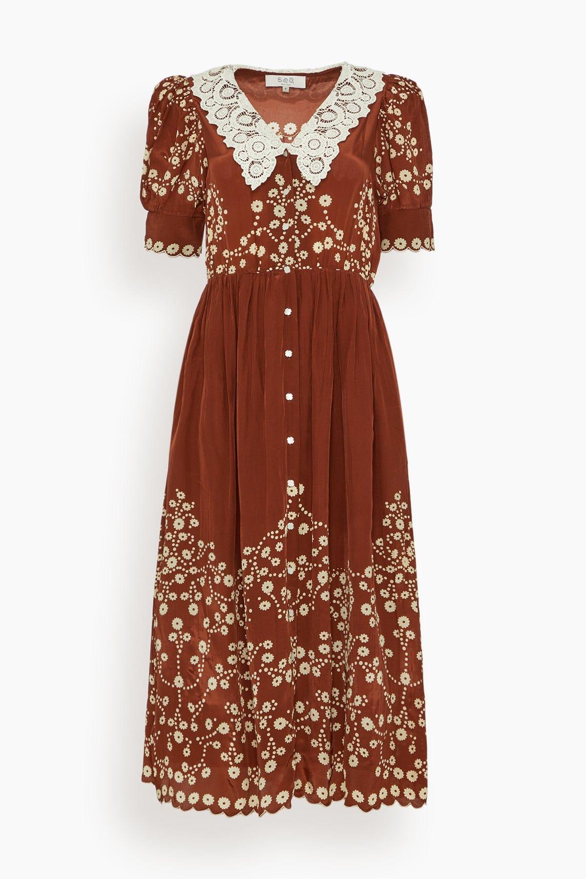 Frances Print Short Sleeve Midi Dress in Brown by SEA NEW YORK