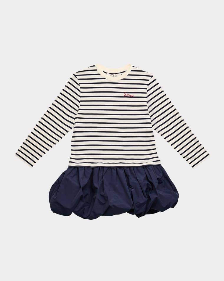 Girl's Athena Striped Long-Sleeve Bubble T-Shirt Dress by SEA NEW YORK