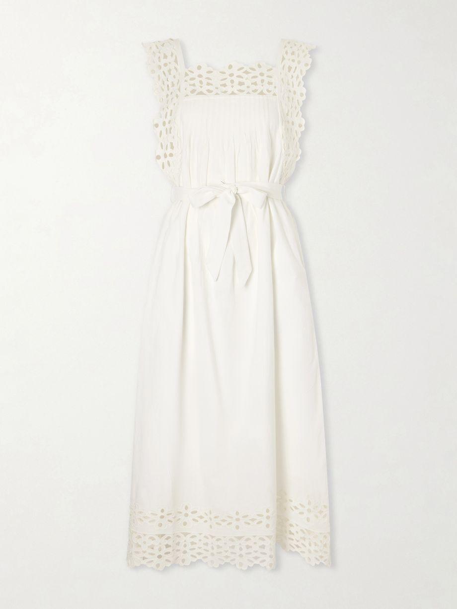 Leila broderie anglaise-trimmed cotton and linen-blend midi dress by SEA NEW YORK