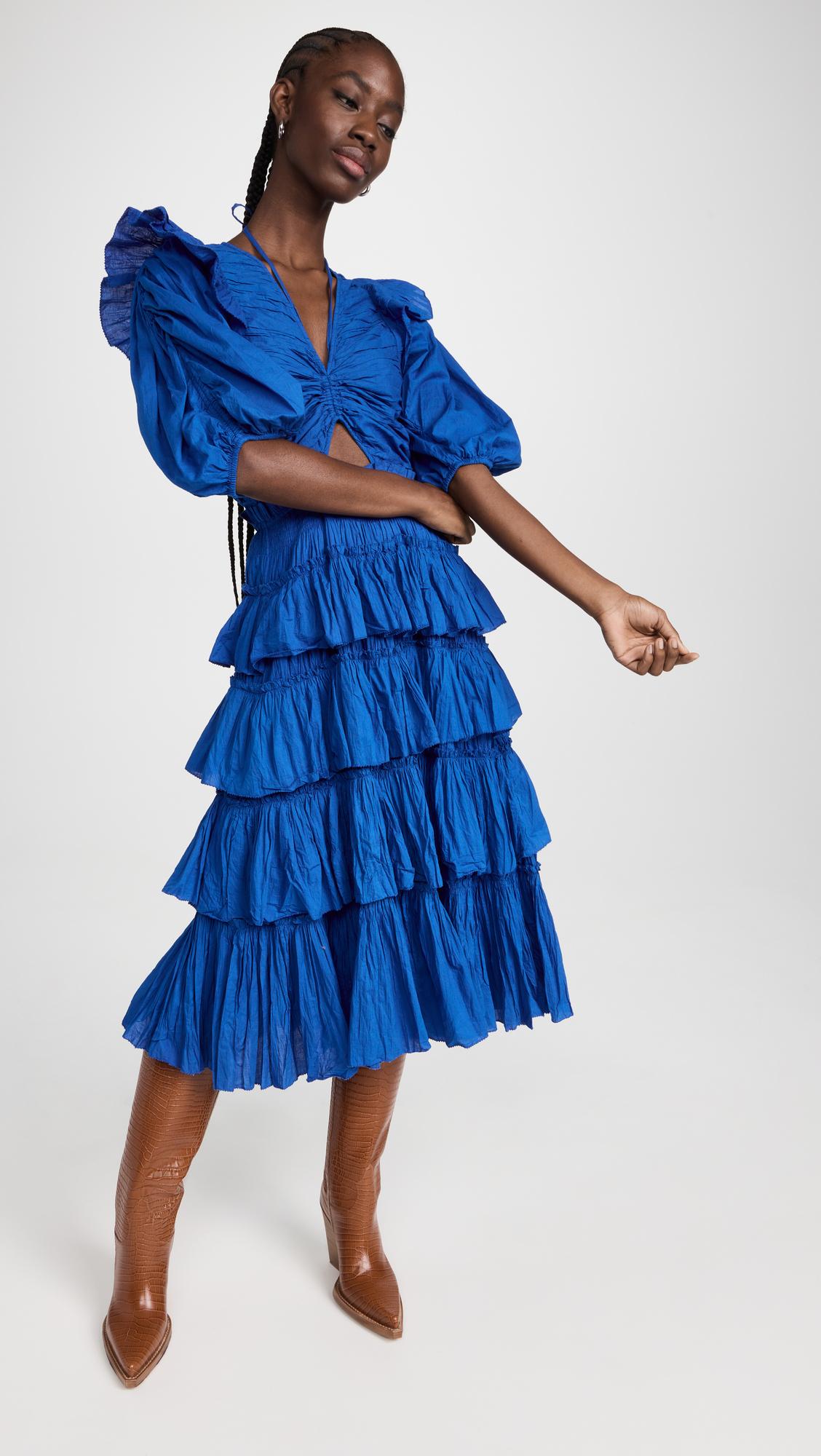 Paco Solid Puff Sleeve Tiered Dress by SEA NEW YORK
