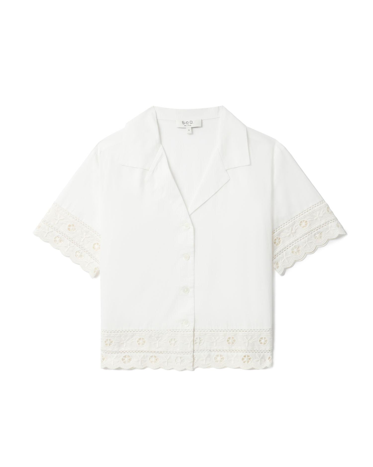 Scalloped short-sleeve cotton shirt by SEA NEW YORK