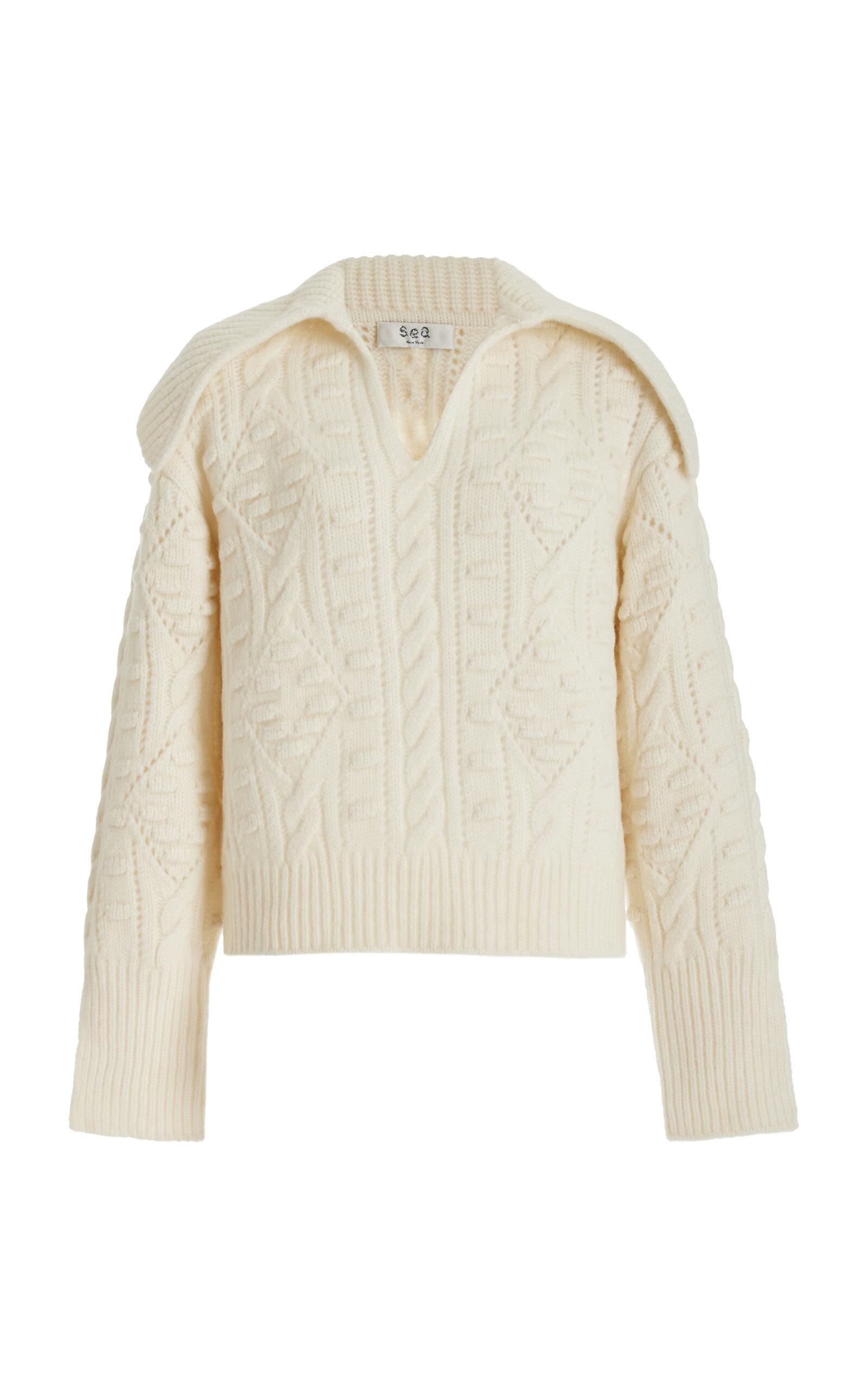 Sea - Cele Cable-Knit Wool Sweater - White - L - Moda Operandi by SEA NEW YORK