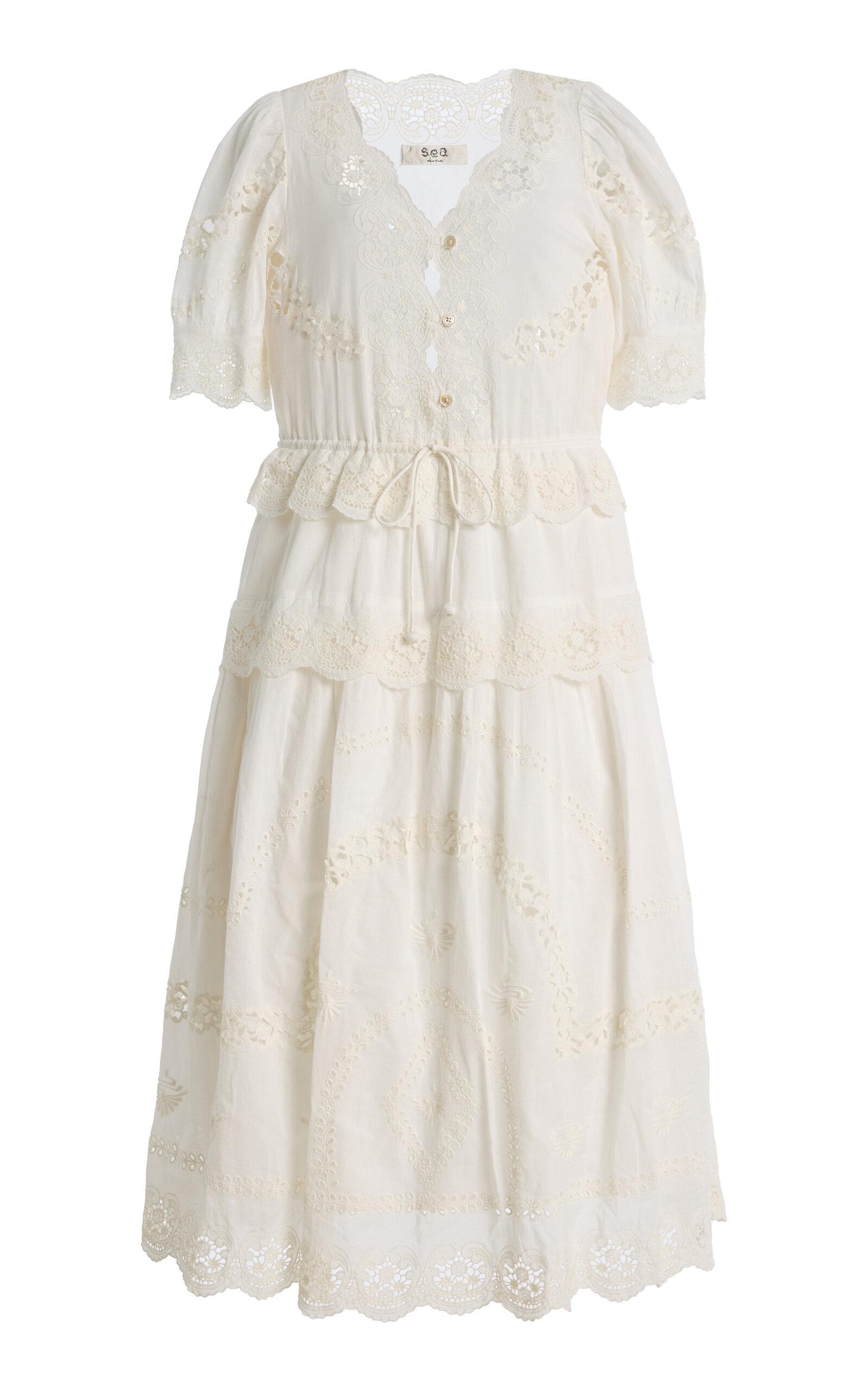 Sea Sofia Embroidered Puff-Sleeve Cotton Midi Dress - Moda Operandi by SEA NEW YORK