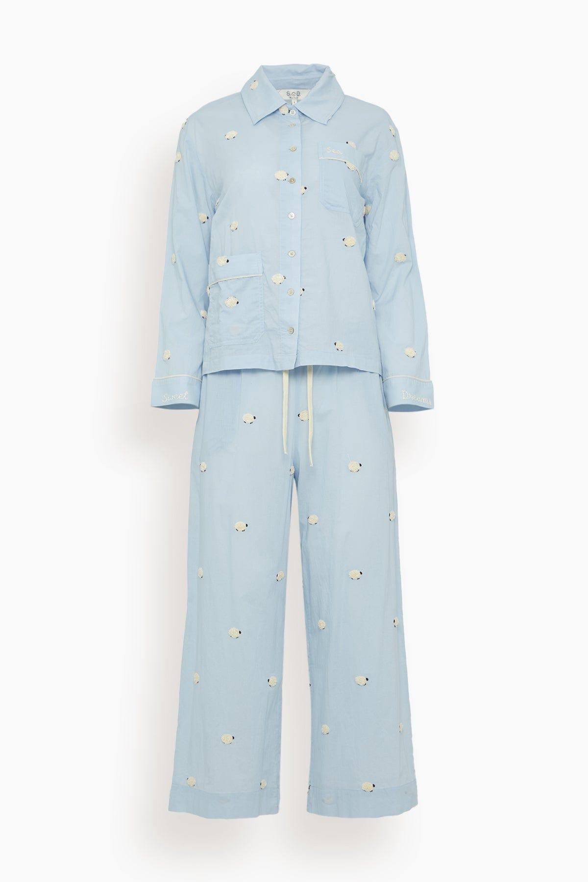 Sheep Sleepwear Button Down Pajama Set in Sky by SEA NEW YORK
