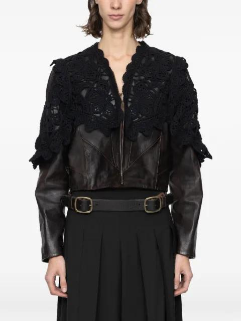 crochet-overlay leather jacket by SEA NEW YORK