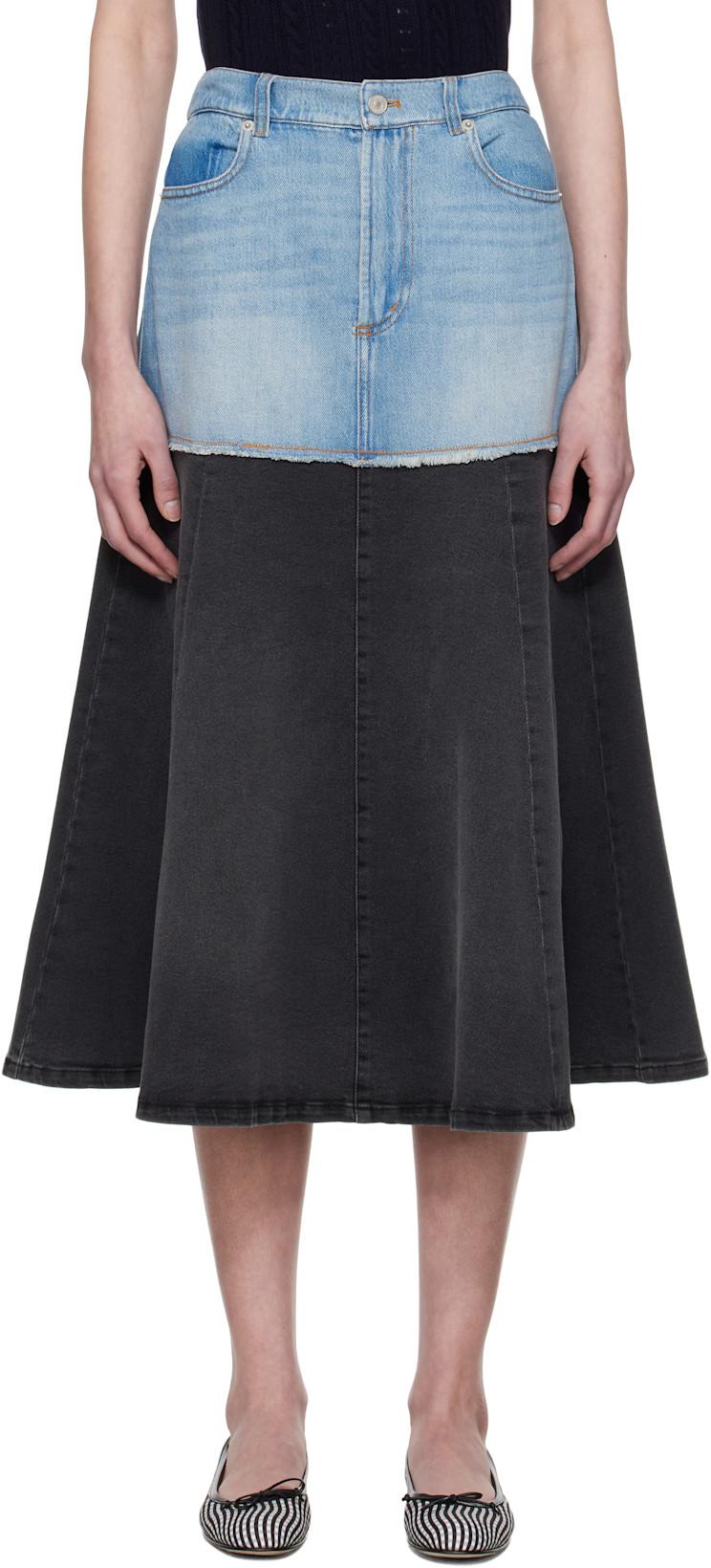 Blue & Black Elle Denim Midi Skirt by SEA NY