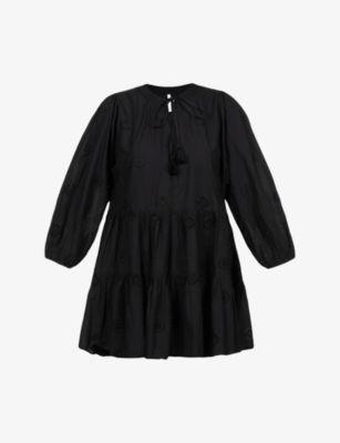 Embroidered puff-sleeves cotton mini dress by SEAFOLLY