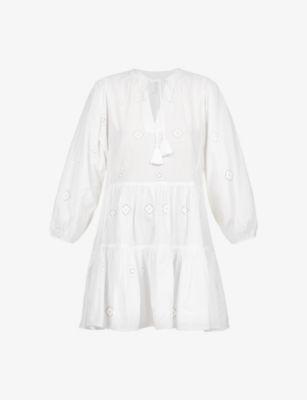 Embroidered puff-sleeves cotton mini dress by SEAFOLLY